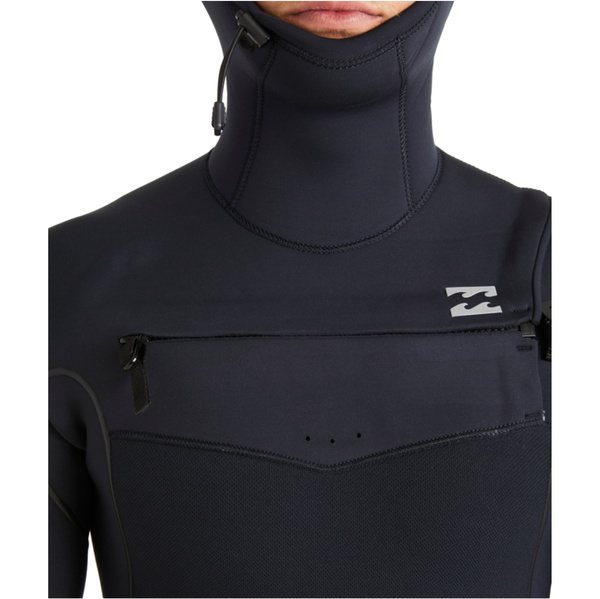 2025 Billabong Heren Furnace Natural 6/5mm Met Capuchon Borst Ritssluiting Wetsuit ABYW200121 - Black